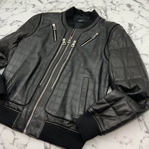 Men's Black Silver Motorcycle Lambskin Genuine Leather Jacket